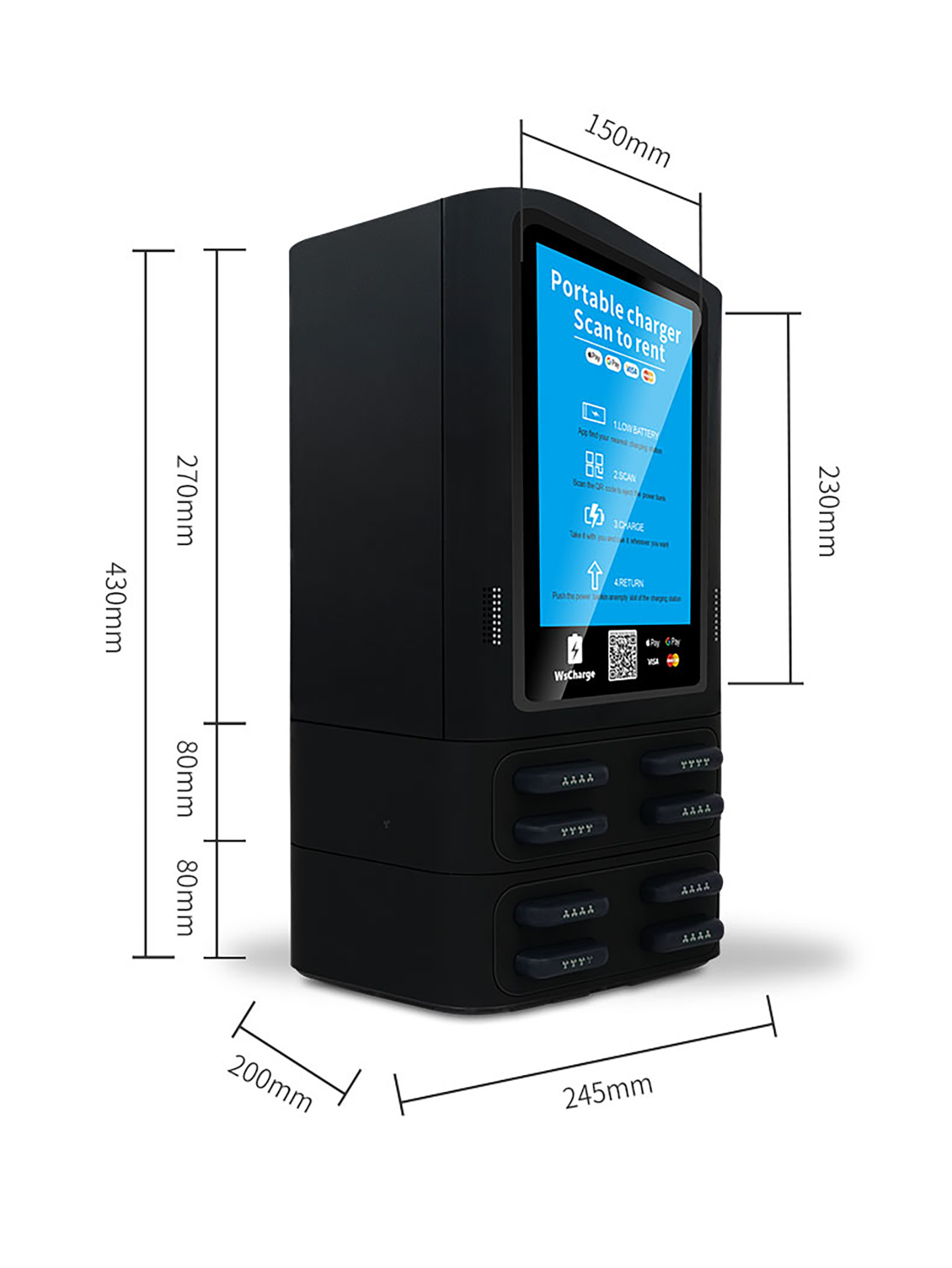 8 slots Shared Power Bank Kiosk Vending Machine with pos - black (3)